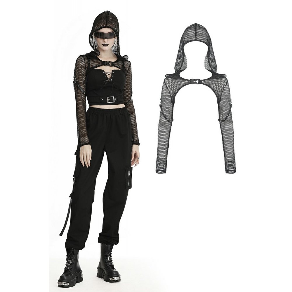 Dark in Love - Fishnet hooded Cape - Black